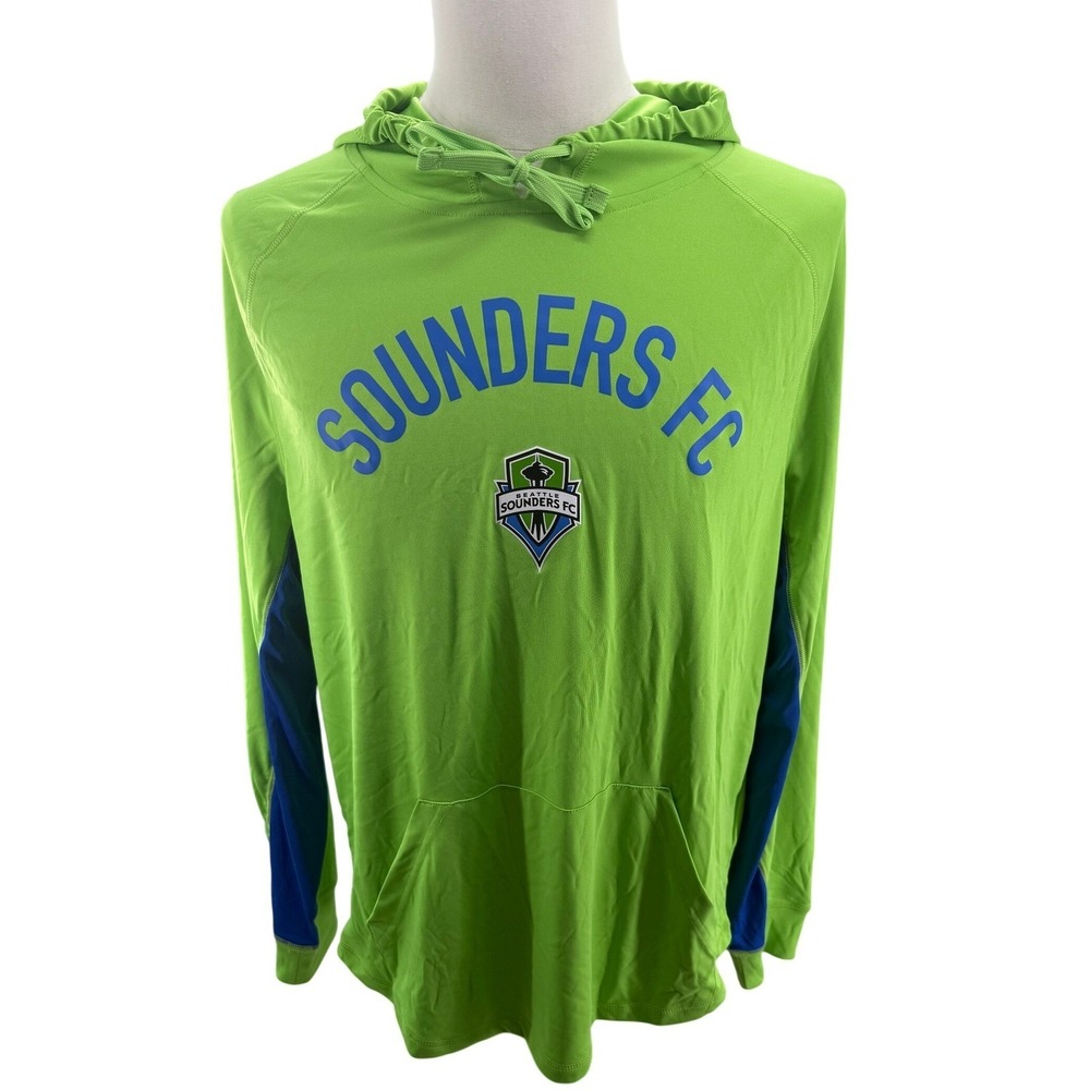 Seattle Sounders FC MLS Lime Green Shirt Hoodie Mens Large NEW‎